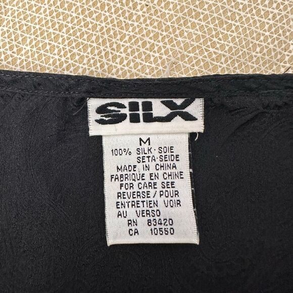 SILX Black Vintage Round Neck Breezy Lightweight 100% Silk Tank Top Medium - Picture 5 of 7